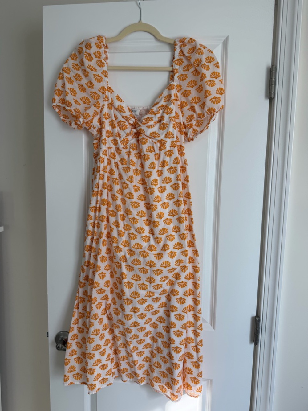 J. Crew Orange & Yellow Shell-Print Puff Sleeve Midi Dress